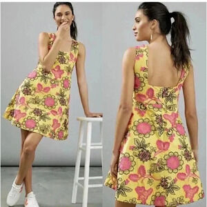Anthropologie Yellow Floral Mini Dress with Pink Accents